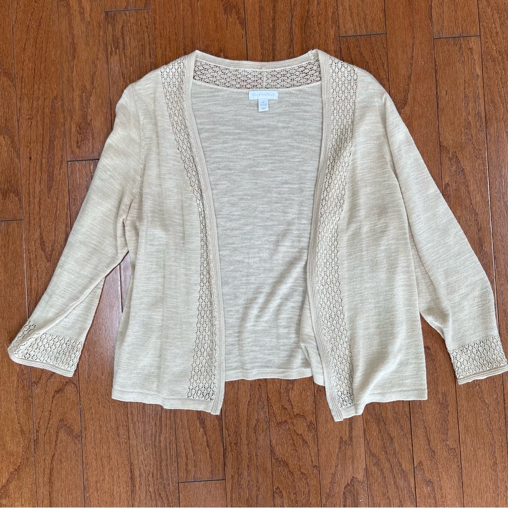 Charter Club Knit Cover Up Cardigan Size Medium Cream